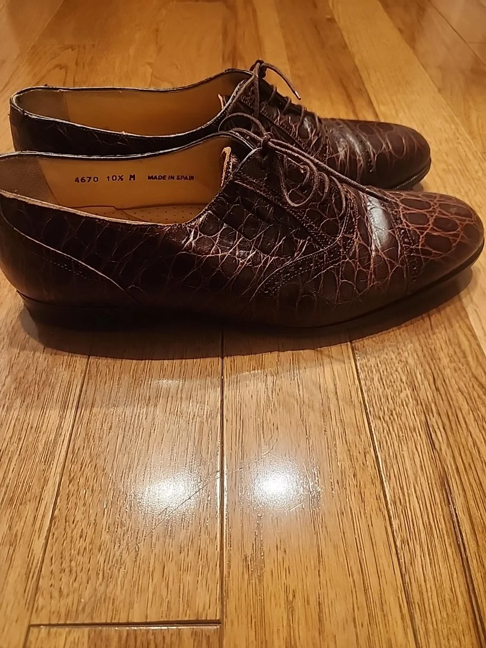 Magnanni Men’s Brown Crocodile Leather Dress Shoes Size 10.5 M Made in Spain